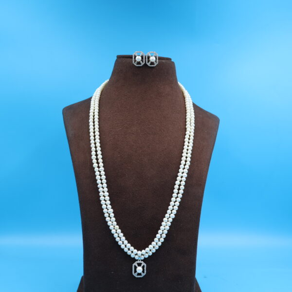 Alternative view of CZ Two layer Pendant Long pearl necklace
