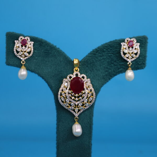 Alternative view of CZ Ruby Pendant With Earrings