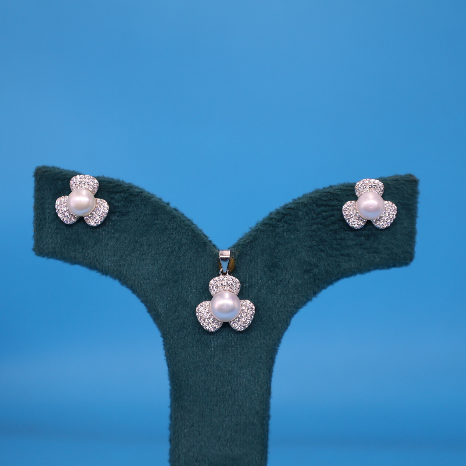 Pure Silver Pearl Pendant Earrings - Image 2