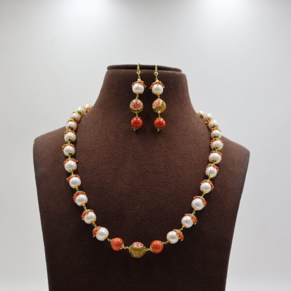 Alternative view of Pearl With Rose Flower Nakshi Balls Necklace