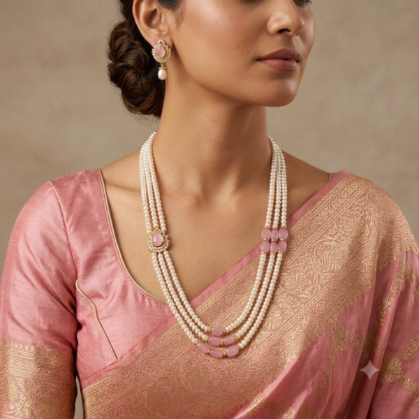 CZ Pendant Side Brooch Pearl Necklace Set