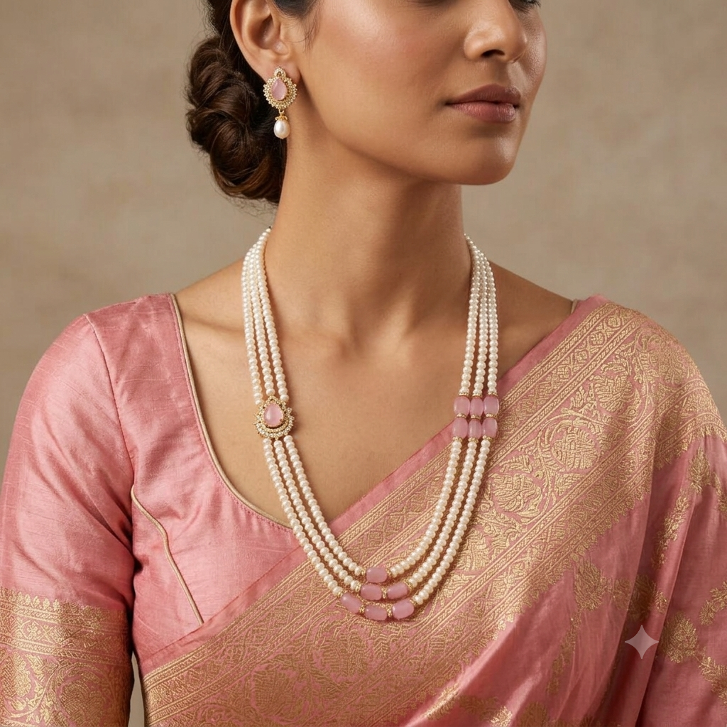 CZ Pendant Side Brooch Pearl Necklace Set