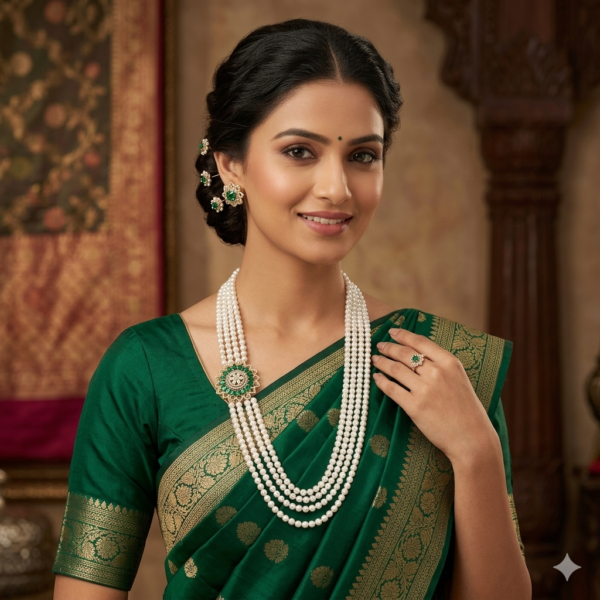Emerald Multi Strand Pearl Necklace