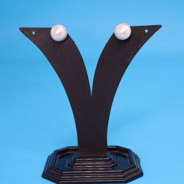 Alternative view of Designer Silver Pearl Stud Earrings