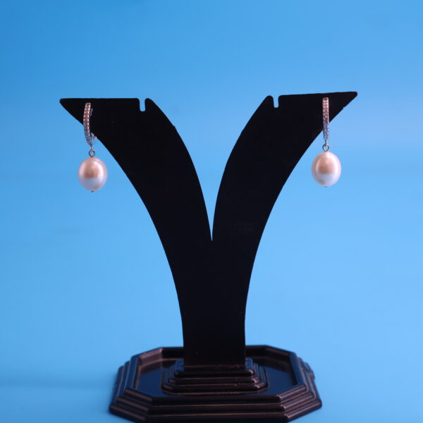 Alternative view of Hoop Drop Pearl Earrings Elegant Design