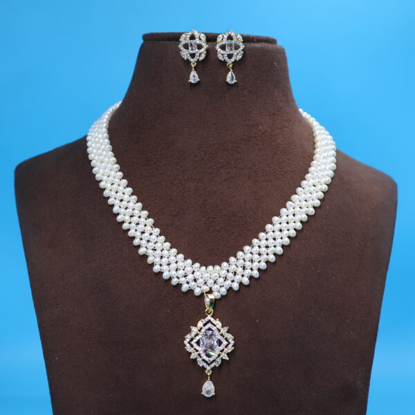Alternative view of CZ Jali Pendant Pearl Necklace