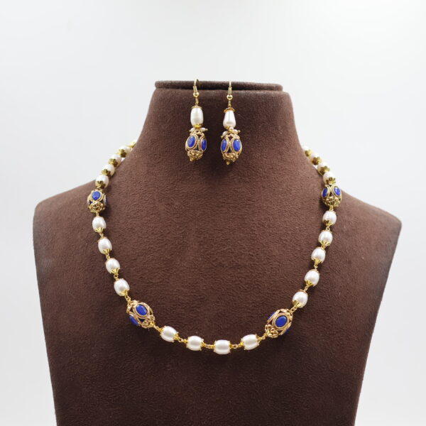 Alternative view of Blue Stone And Nakshi Ball Taar Mala Necklace