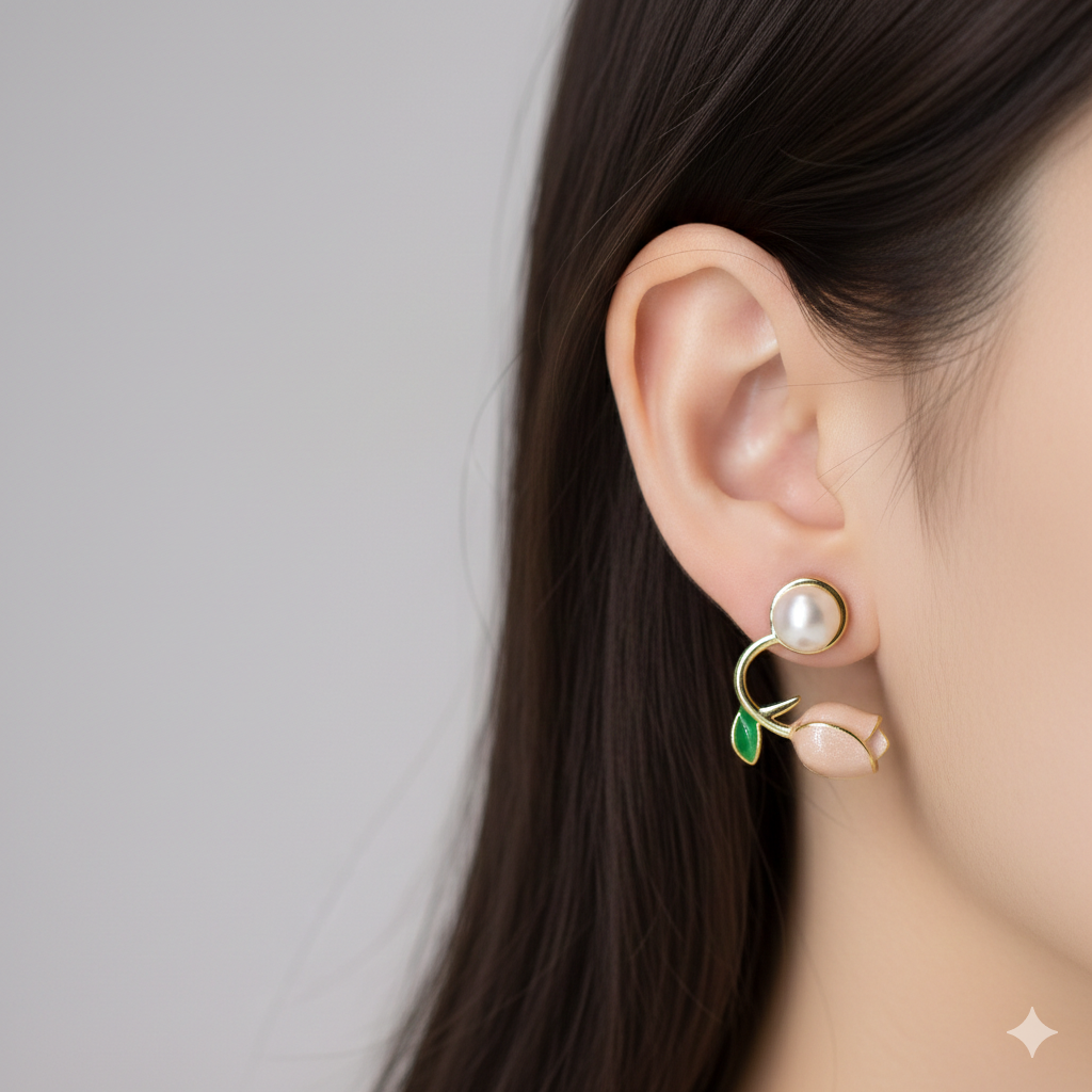 Pearl Rose Stud Earrings