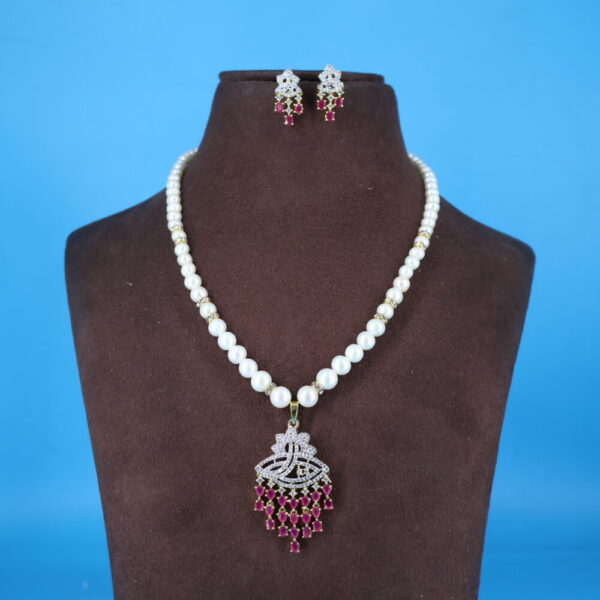Alternative view of CZ Stone pendant Pearl Necklace