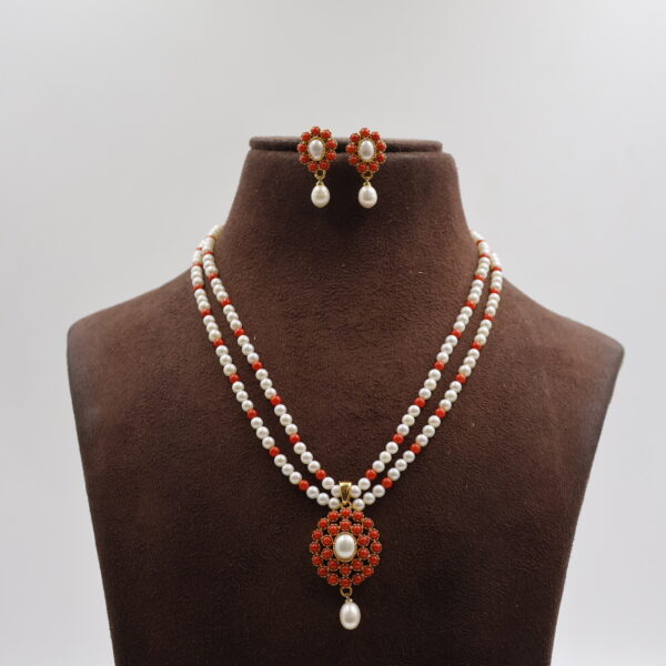 Alternative view of Two Layer Coral Pendent Pearl Necklace Sets