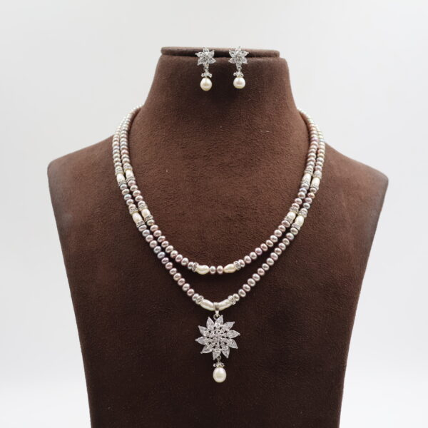 Alternative view of CZ Flower Pendant Pearl Necklace