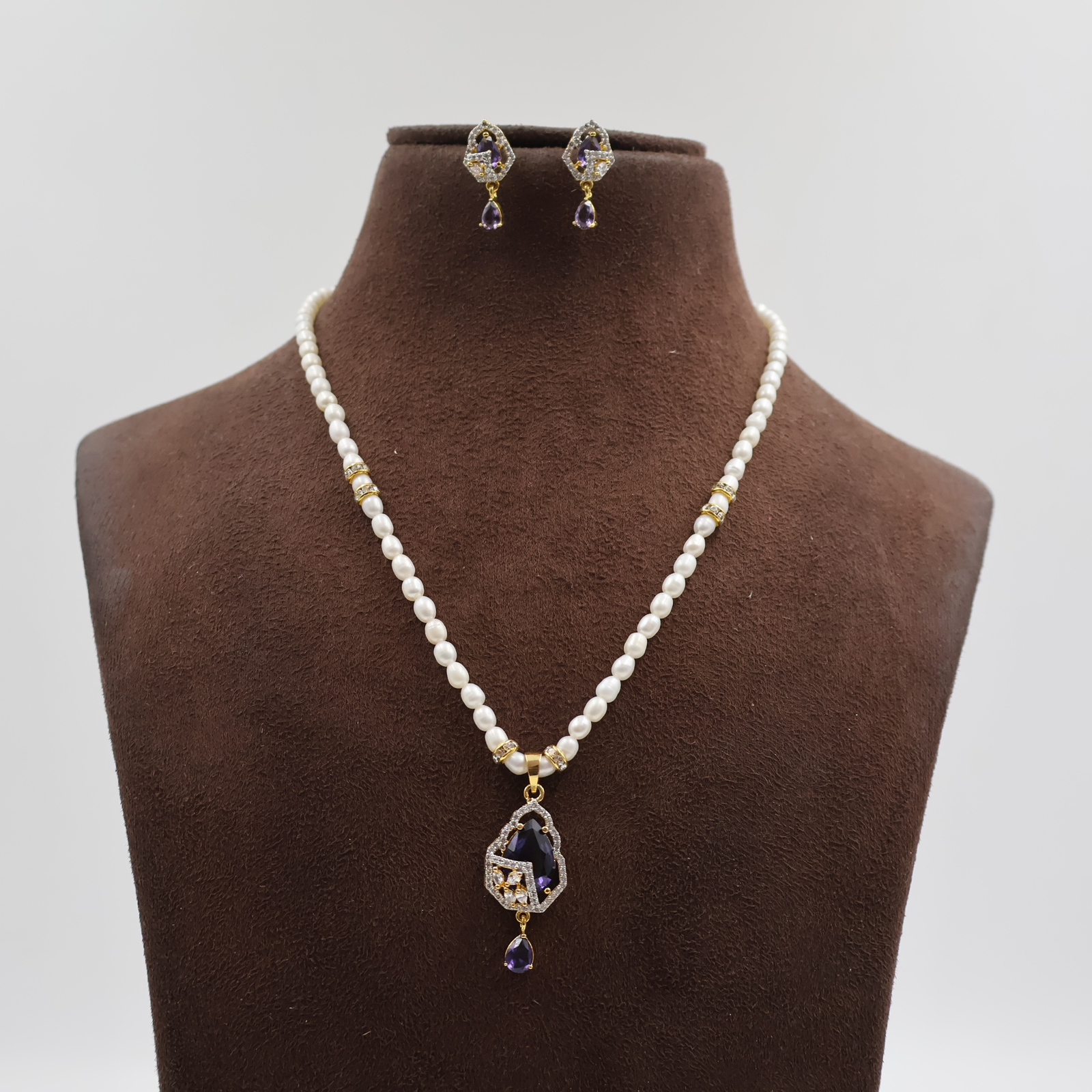 CZ Pendant Pearl Necklace Mala - Image 2