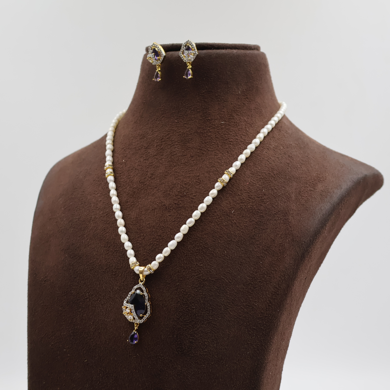 CZ Pendant Pearl Necklace Mala - Image 3