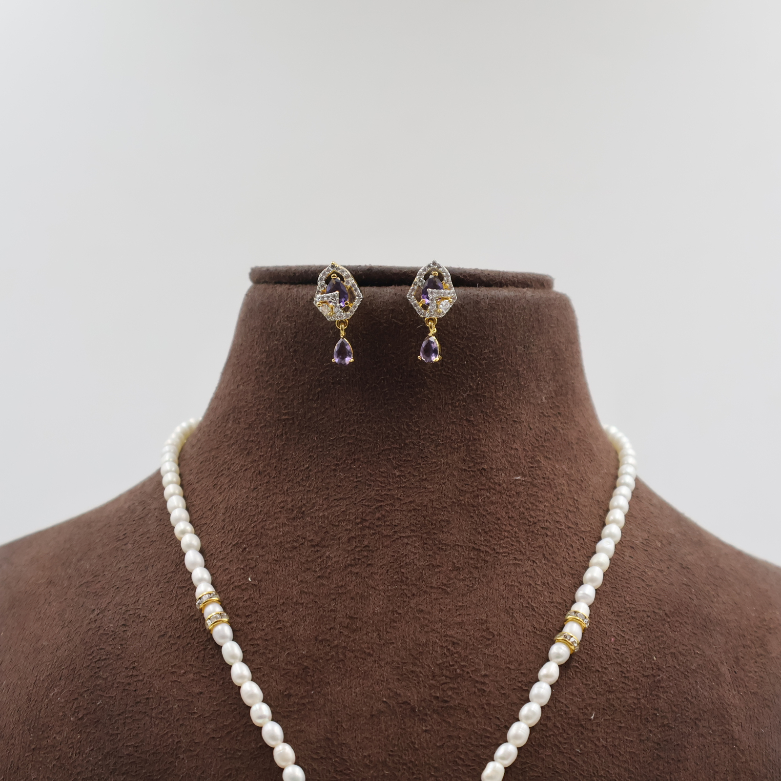 CZ Pendant Pearl Necklace Mala - Image 5