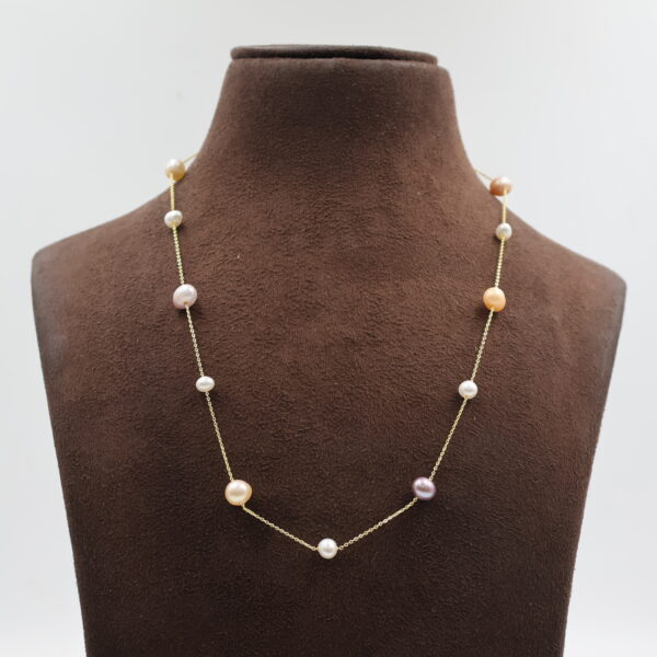 Alternative view of Multicolor Pearl Gold Chain Necklace