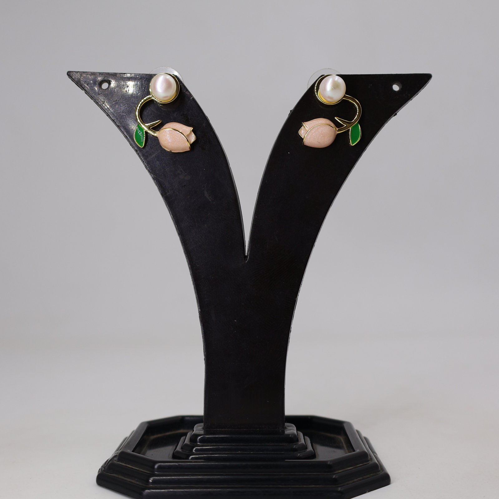 Elegant Pearl Rose Stud Earrings - Image 3