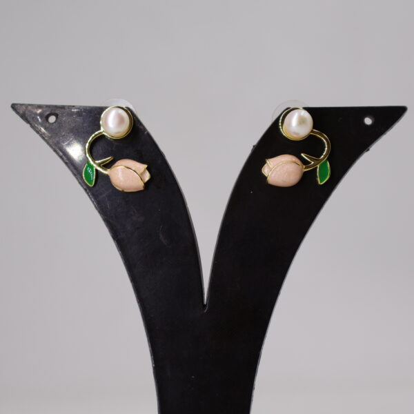 Alternative view of Elegant Pearl Rose Stud Earrings