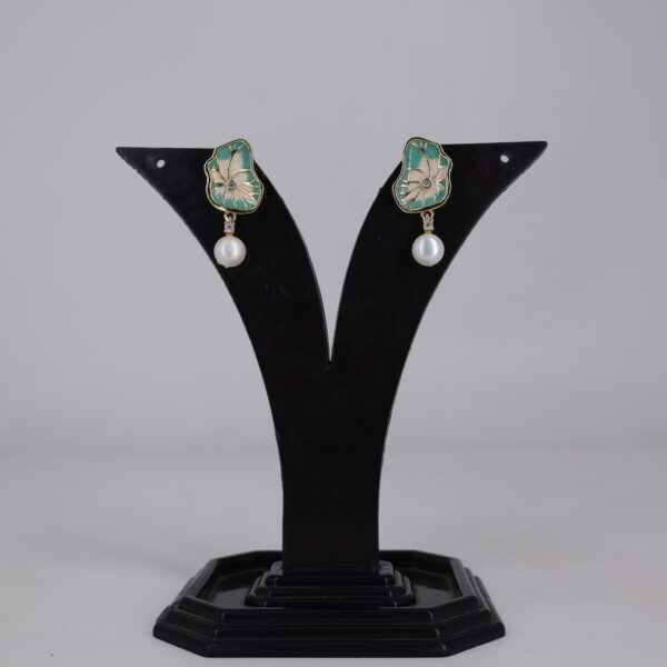Alternative view of Green Floral Pearl Drop Earrings