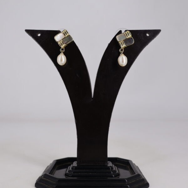 Alternative view of Modern Pearl Drop Stud Earrings