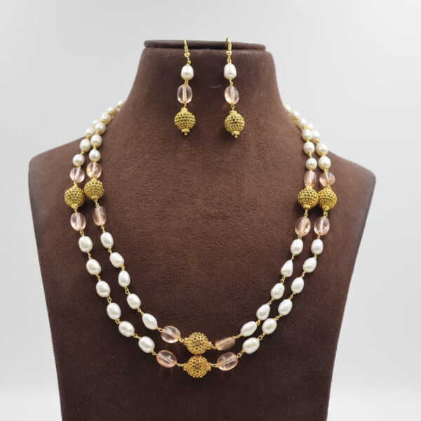 Alternative view of Pink Beads Gold Ball Pearl Taar Mala