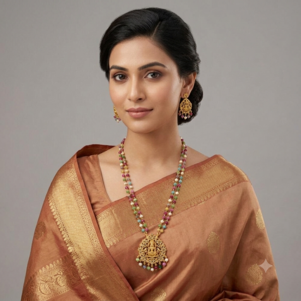 Multicolor Beaded Lakshmi Temple Pearl Necklace Set