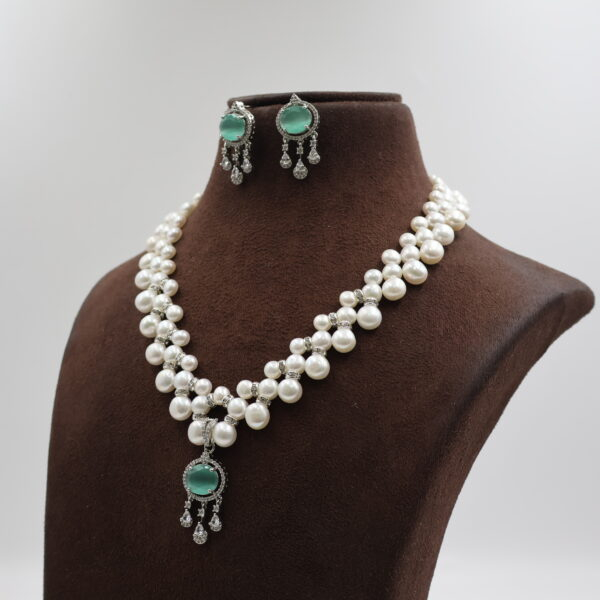 Alternative view of CZ Pendant Button Pearl Necklace