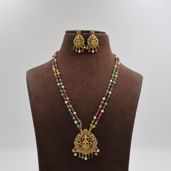 Alternative view of Multicolor Beaded Lakshmi Temple Pearl Necklace Set