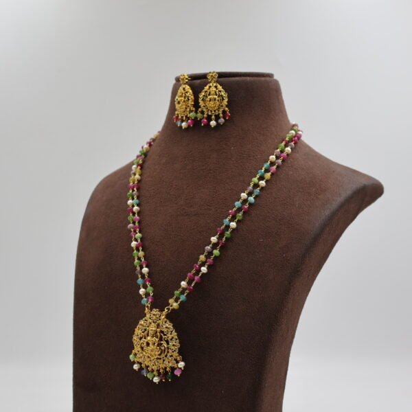 Alternative view of Multicolor Beaded Lakshmi Temple Pearl Necklace Set