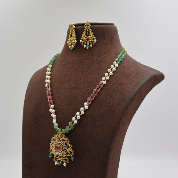 Alternative view of CZ Ruby Pendant Onex Pearl Tar Mala