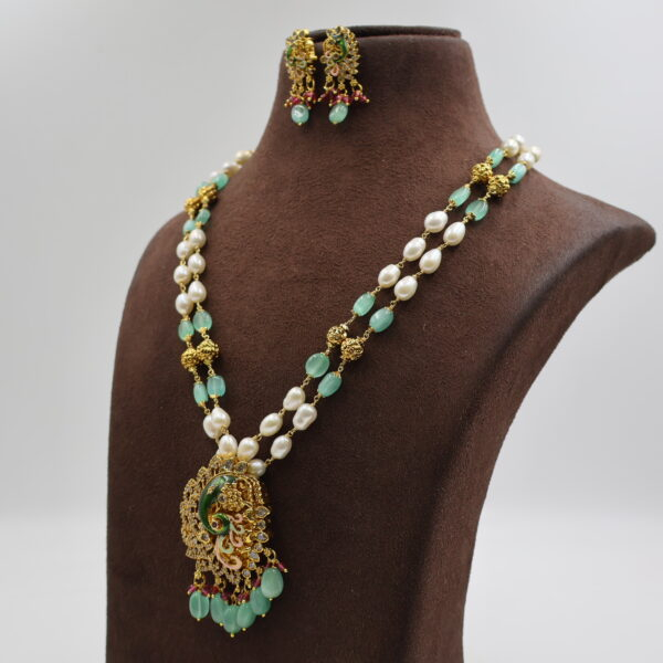 Alternative view of Peacock Pendant Nakshi Oval Pearl Tar Mala