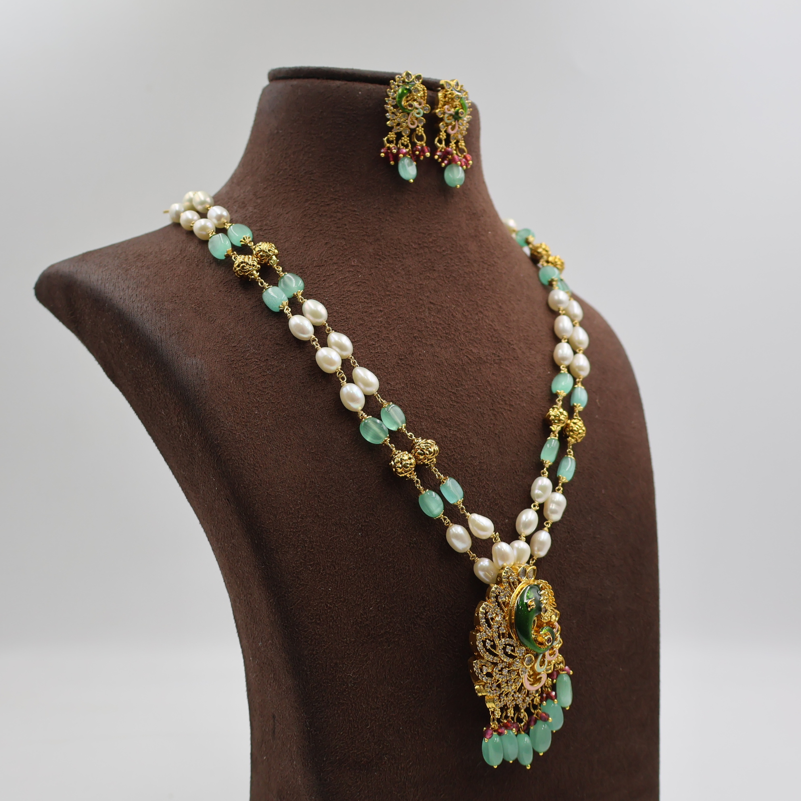 Peacock Pendant Nakshi Oval Pearl Tar Mala - Image 3