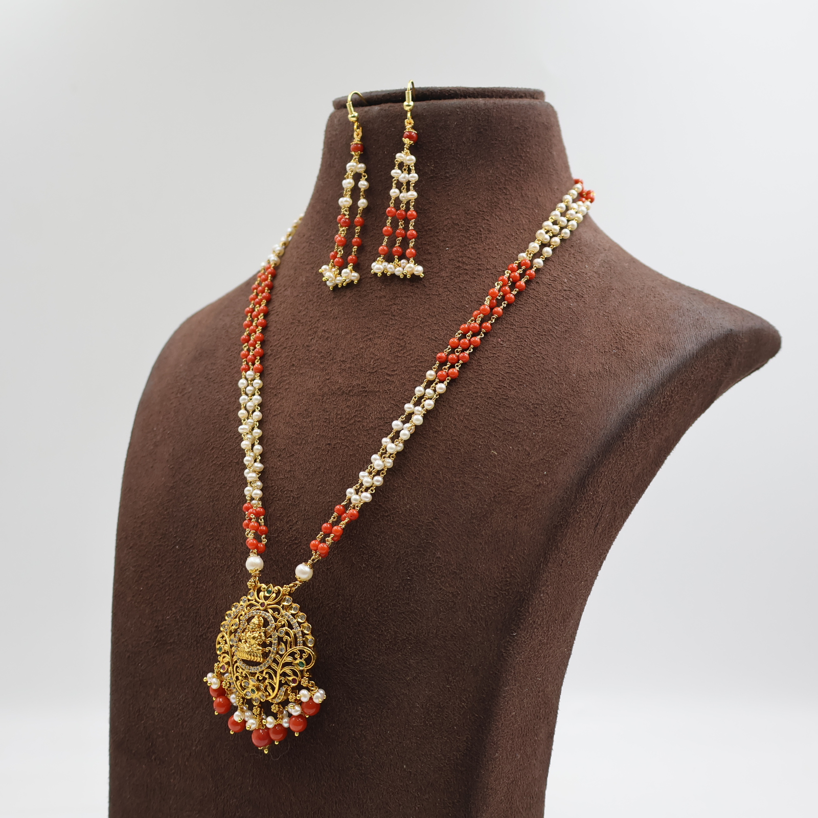 Lakshmi Mata Pendant Coral Pearl Tar Mala - Image 2