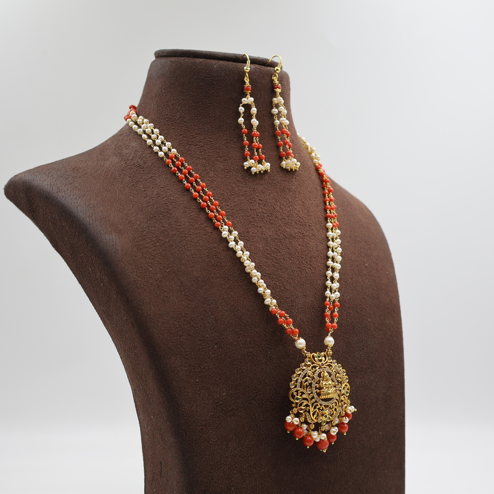 Lakshmi Mata Pendant Coral Pearl Tar Mala - Image 3