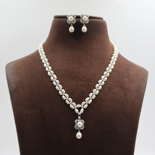 Alternative view of CZ Pendant Oval Pearl Necklace