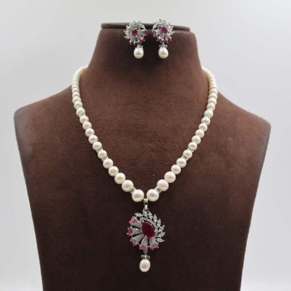 Alternative view of CZ Ruby Gradation Pearl Necklace