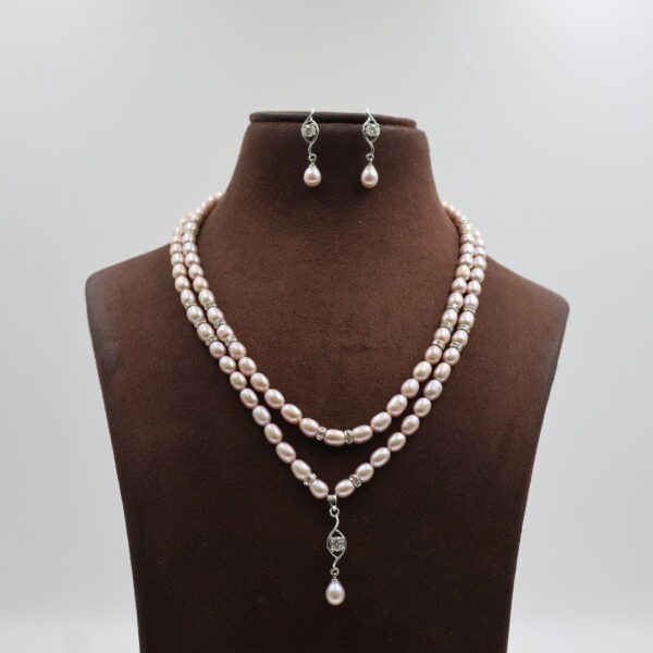 Alternative view of CZ Pendant Oval Pearl Necklace