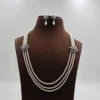 Pink Stone Button Side Brooch Pearl Necklace