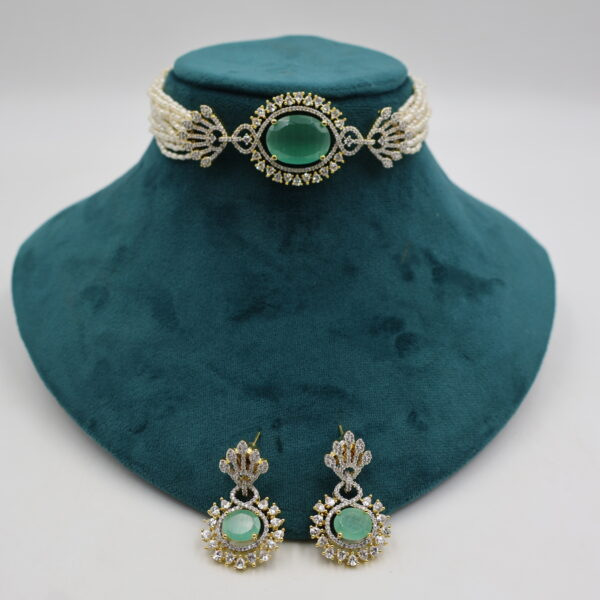 Alternative view of CZ Emerald Pendant Pearl Choker