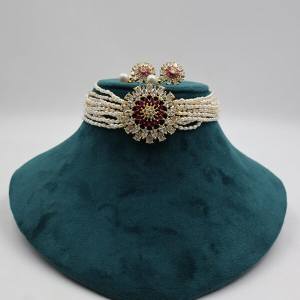 Alternative view of CZ Pendant Pearl Choker