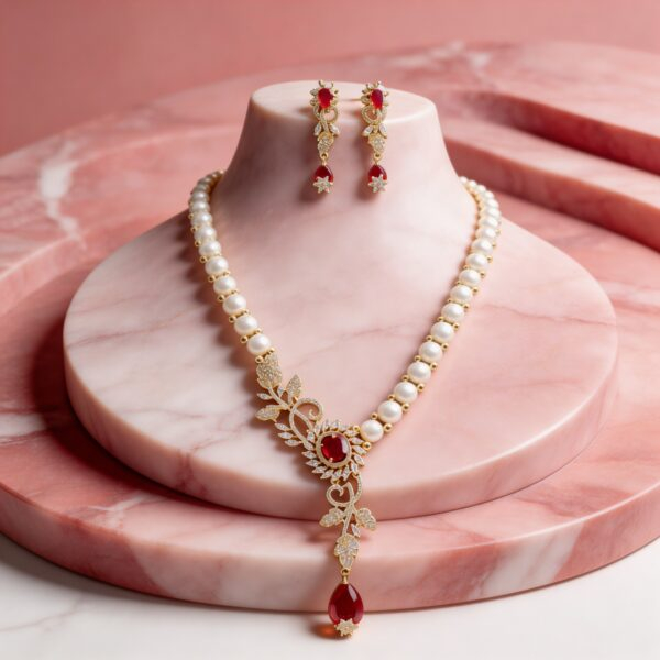 Ruby Button Pearl Necklace