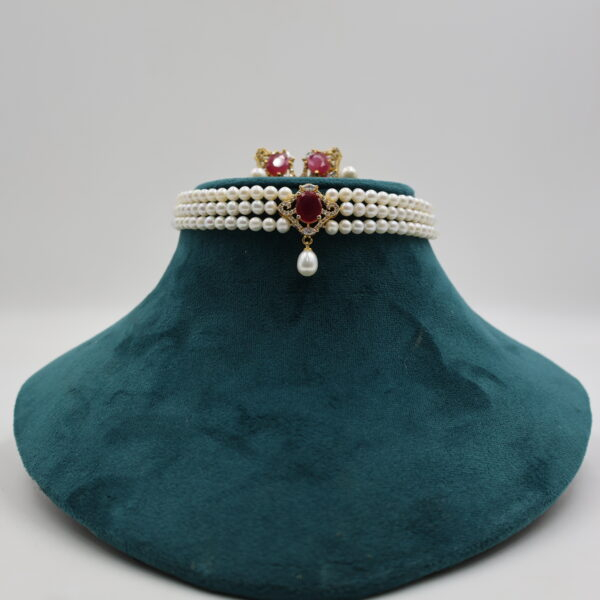 Alternative view of Ruby Pendant Round Pearl Choker