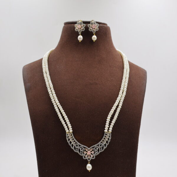 Alternative view of Floral Dual Strand Pearl Necklace Set