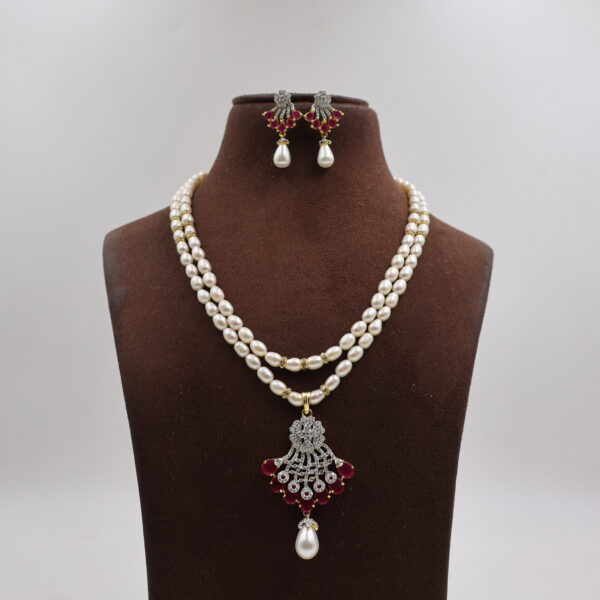 Alternative view of Royal Ruby Pearl Necklace Layered Set