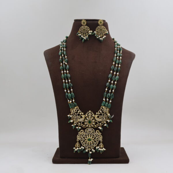 Alternative view of CZ Emerald Pendant Rani Haar Pearl Necklace