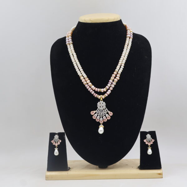 Alternative view of CZ Pink Pendant Pearl Nckace