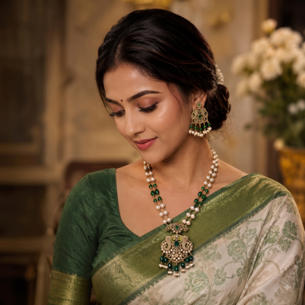 Antique Green Pearl Necklace Set