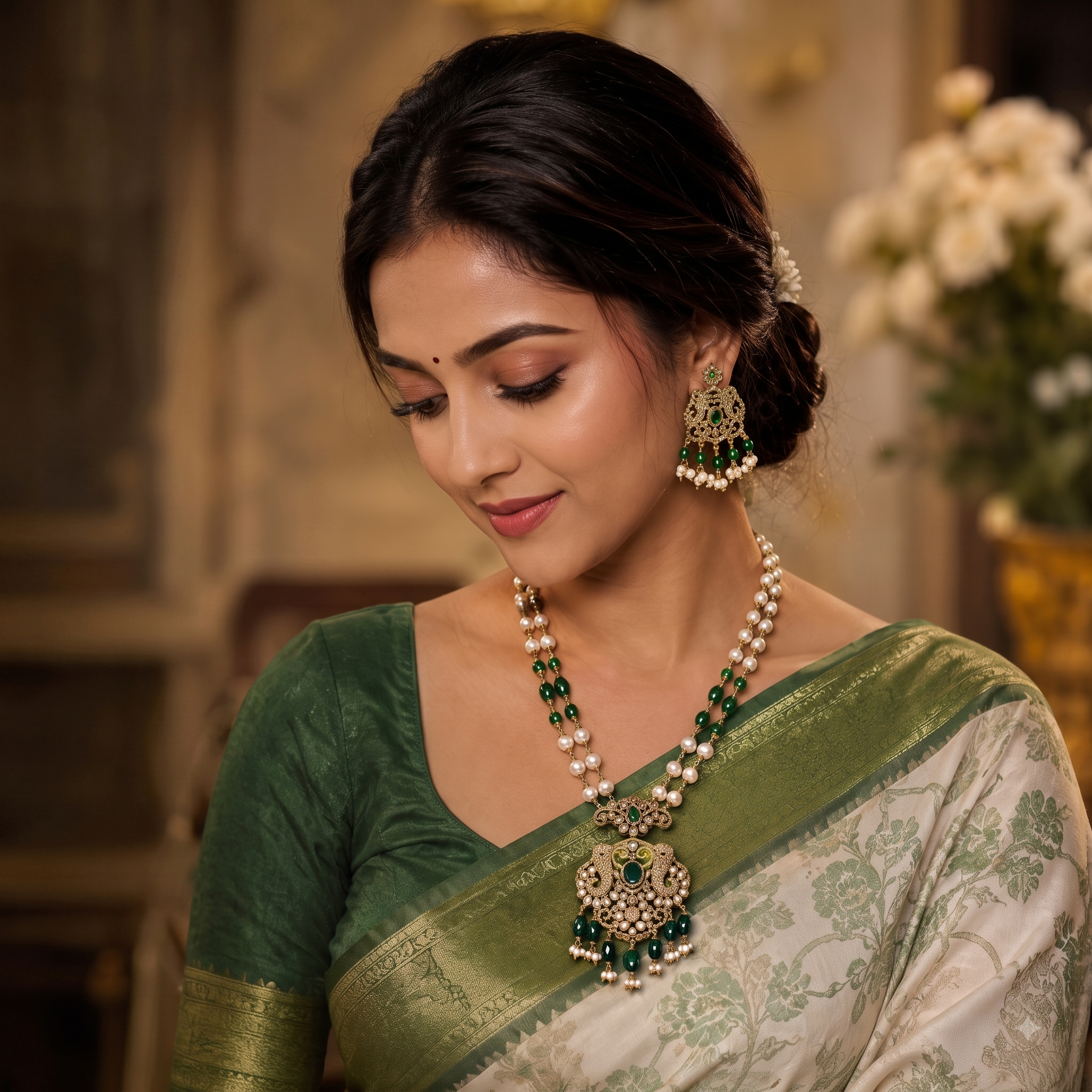Antique Green Pearl Necklace Set