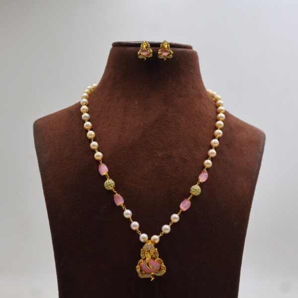 Alternative view of Pink Pearl Ganesha Pendant Necklace Set