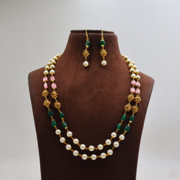 Alternative view of Pearl Green Bead Layered Necklace