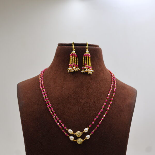 Alternative view of Pink Beaded Pearl Necklace Set